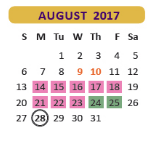 District School Academic Calendar for Hester Juvenile Detent for August 2017