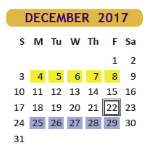 District School Academic Calendar for Cash Elementary for December 2017