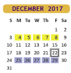 District School Academic Calendar for Positive Redirection Ctr for December 2017