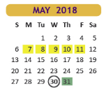 District School Academic Calendar for Positive Redirection Ctr for May 2018
