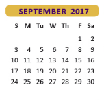 District School Academic Calendar for Fred Booth for September 2017