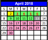 District School Academic Calendar for Juvenile Detention Center for April 2018