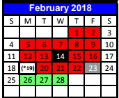 District School Academic Calendar for Juvenile Detention Center for February 2018