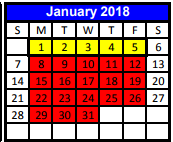District School Academic Calendar for Juvenile Detention Center for January 2018