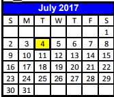District School Academic Calendar for Juvenile Detention Center for July 2017