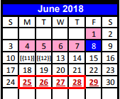 District School Academic Calendar for Juvenile Detention Center for June 2018