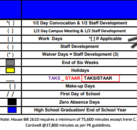 District School Academic Calendar Legend for Juvenile Detention Center