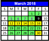 District School Academic Calendar for Juvenile Detention Center for March 2018