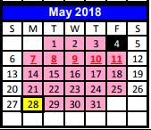 District School Academic Calendar for Juvenile Detention Center for May 2018