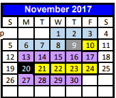 District School Academic Calendar for Juvenile Detention Center for November 2017