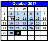 District School Academic Calendar for Juvenile Detention Center for October 2017