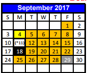 District School Academic Calendar for Juvenile Detention Center for September 2017