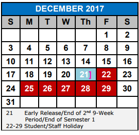 District School Academic Calendar for Rose Garden Elementary School for December 2017