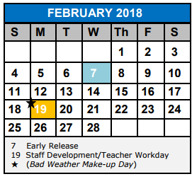 District School Academic Calendar for Dobie Junior High for February 2018