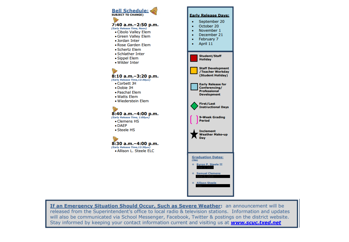 District School Academic Calendar Key for Samuel Clemens High School