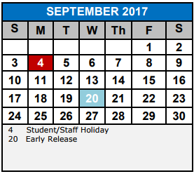 District School Academic Calendar for Jjaep Instructional for September 2017