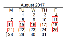 District School Academic Calendar for Elementary Aep for August 2017