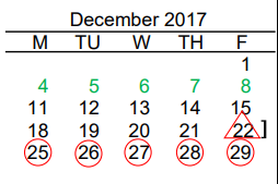 District School Academic Calendar for Donna Wernecke Elementary School for December 2017