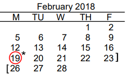 District School Academic Calendar for Beto House for February 2018