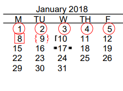 District School Academic Calendar for Beto House for January 2018