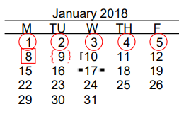 District School Academic Calendar for Donna Wernecke Elementary School for January 2018