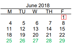 District School Academic Calendar for Donna Wernecke Elementary School for June 2018