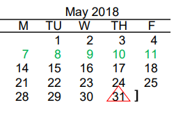 District School Academic Calendar for B L Gray Junior High for May 2018