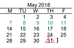 District School Academic Calendar for Beto House for May 2018