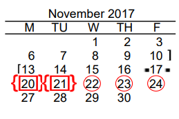 District School Academic Calendar for Beto House for November 2017