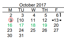 District School Academic Calendar for Elementary Aep for October 2017