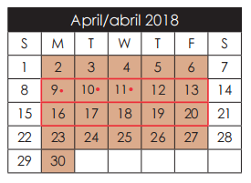 District School Academic Calendar for Hueco Elementary for April 2018