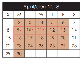 District School Academic Calendar for Bill Sybert School for April 2018