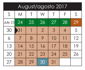 District School Academic Calendar for Salvador Sanchez Middle for August 2017
