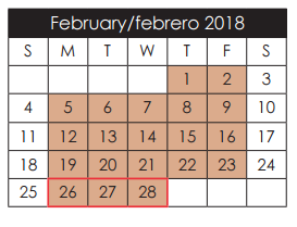 District School Academic Calendar for Hueco Elementary for February 2018