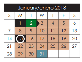 District School Academic Calendar for Escontrias Early Child Ctr for January 2018