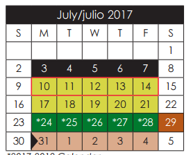 District School Academic Calendar for Salvador Sanchez Middle for July 2017
