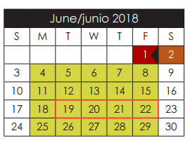 District School Academic Calendar for Bill Sybert School for June 2018