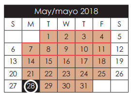 District School Academic Calendar for Hueco Elementary for May 2018