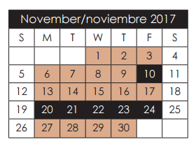 District School Academic Calendar for Socorro Middle for November 2017