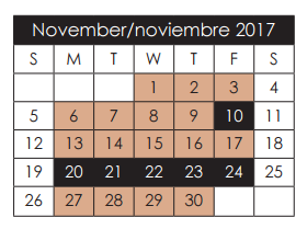 District School Academic Calendar for Capt Walter E Clarke Middle for November 2017