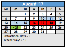 District School Academic Calendar for Miguel Carrillo Jr Elementary School for August 2017