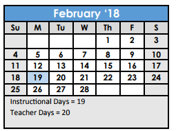 District School Academic Calendar for Kindred Elementary School for February 2018