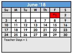 District School Academic Calendar for Bexar Co J J A E P for June 2018