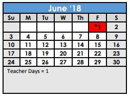 District School Academic Calendar for Miguel Carrillo Jr Elementary School for June 2018