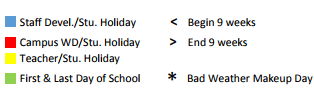 District School Academic Calendar Legend for Price Elementary School