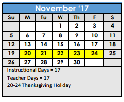 District School Academic Calendar for Alternative School for November 2017