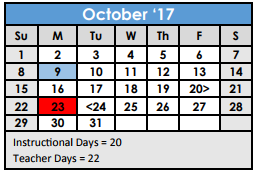 District School Academic Calendar for Alternative School for October 2017