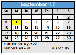 District School Academic Calendar for Abraham Kazen Middle for September 2017