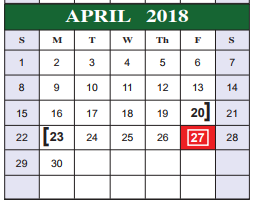District School Academic Calendar for Southwest High School for April 2018