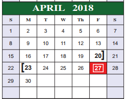 District School Academic Calendar for Bexar Co J J A E P for April 2018